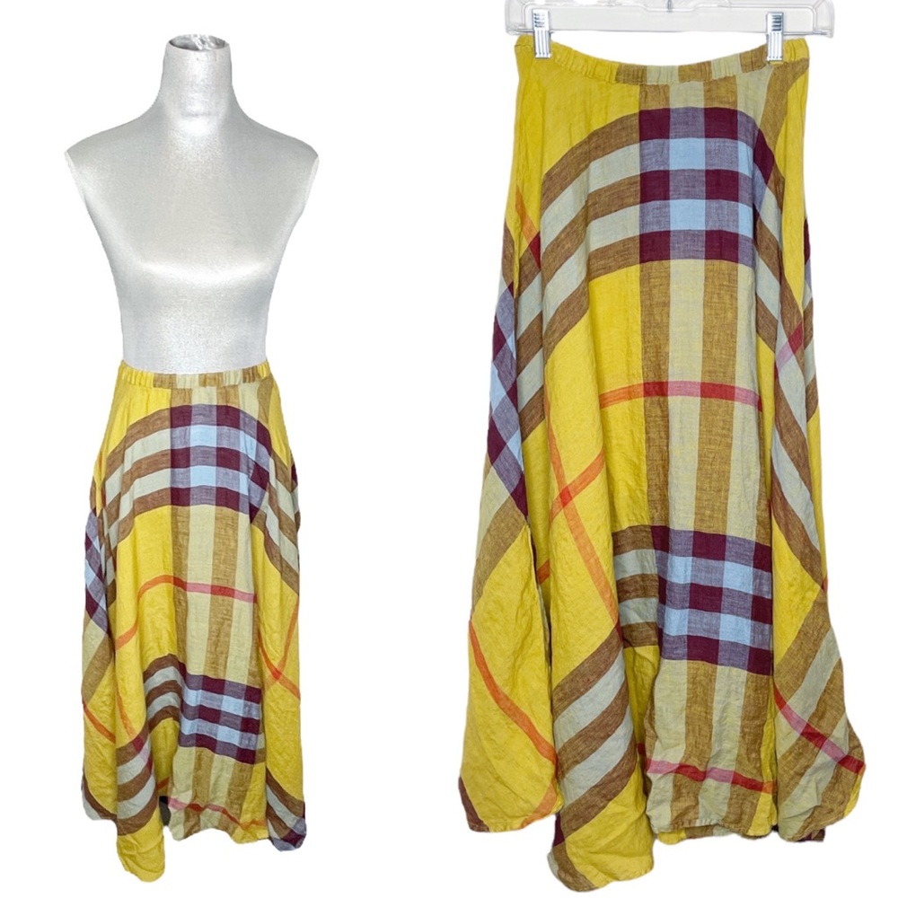 Free People x CP Shades Inez Madras Linen Plaid Circle Boho Lagenlook Skirt XS